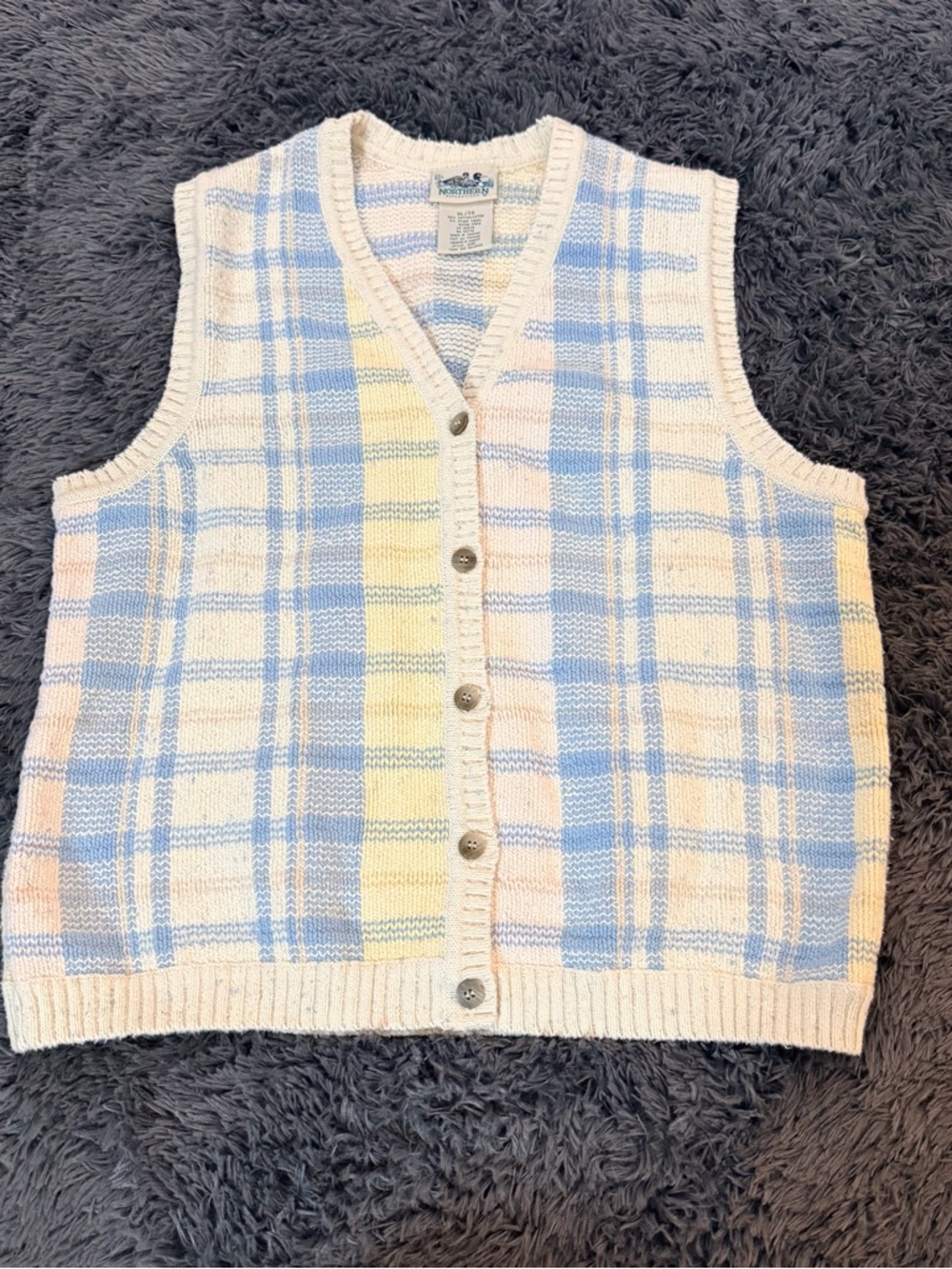 Northern Reflections Vintage Cream Knit Vest with Blue and Pink Stripes